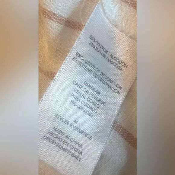 Every Cropped Blouse Sz M White Tan Stripes V-neck Cuffed Sleeves - Picture 6 of 6